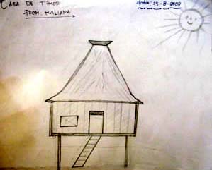 Desenho de aluno timorense - Casa típica do Timor Leste